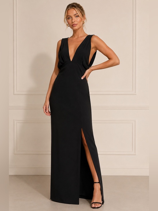 Lulus Dresses & Skirts - Lulus Black Draped Open Back Plunging V Neck Maxi Gown Dress M NWT Evening